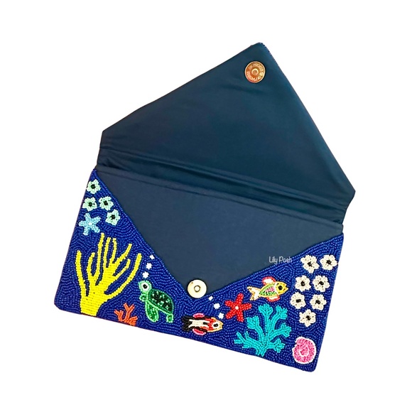 Lily Posh Beaded Marine Life Crossbody Clutch Bag, Summer Beach Vacation Bag - Picture 2 of 3